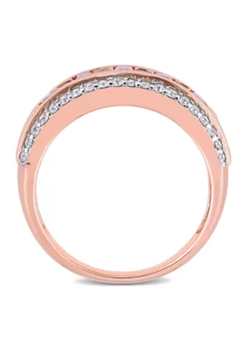 Amethyst and White Topaz Semi-Eternity Ring 10K Rose Gold