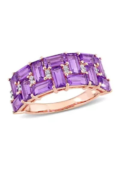 2.8 ct. t.w. Amethyst and 1/10 Diamond Brick Mosaic Ring 10K Rose Gold