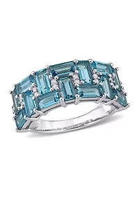 3.62 ct. t.w. Blue Topaz and 1/10 Diamond Brick Mosaic Ring 10K White Gold