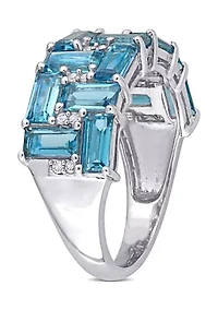 3.62 ct. t.w. Blue Topaz and 1/10 Diamond Brick Mosaic Ring 10K White Gold