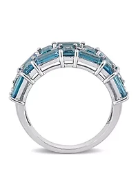 3.62 ct. t.w. Blue Topaz and 1/10 Diamond Brick Mosaic Ring 10K White Gold