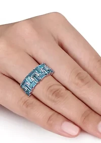 3.62 ct. t.w. Blue Topaz and 1/10 Diamond Brick Mosaic Ring 10K White Gold