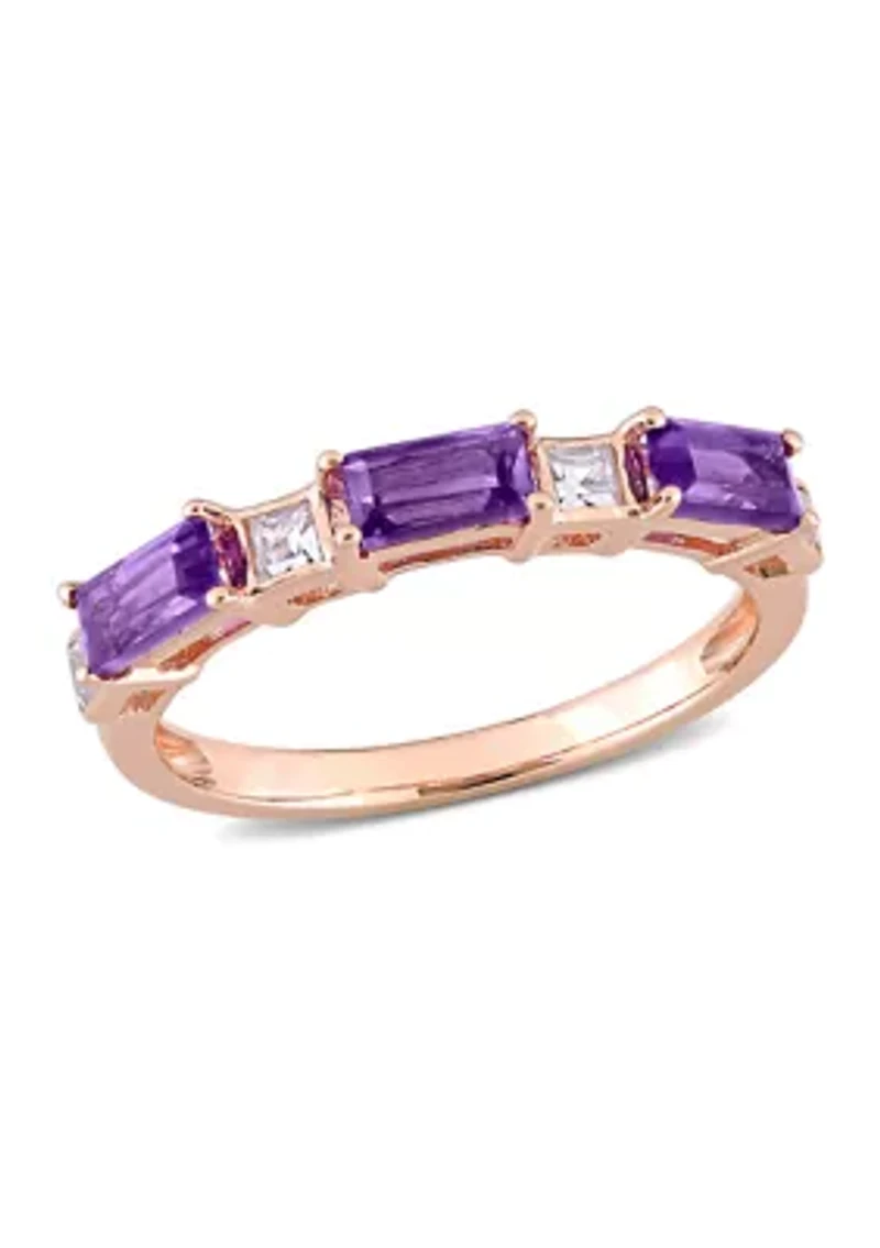 Amethyst and White Topaz Semi-Eternity Ring 10k Rose Gold