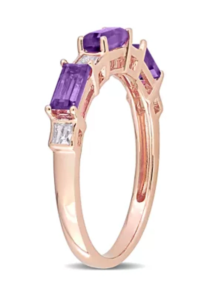 Amethyst and White Topaz Semi-Eternity Ring 10k Rose Gold