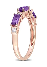 Amethyst and White Topaz Semi-Eternity Ring 10k Rose Gold