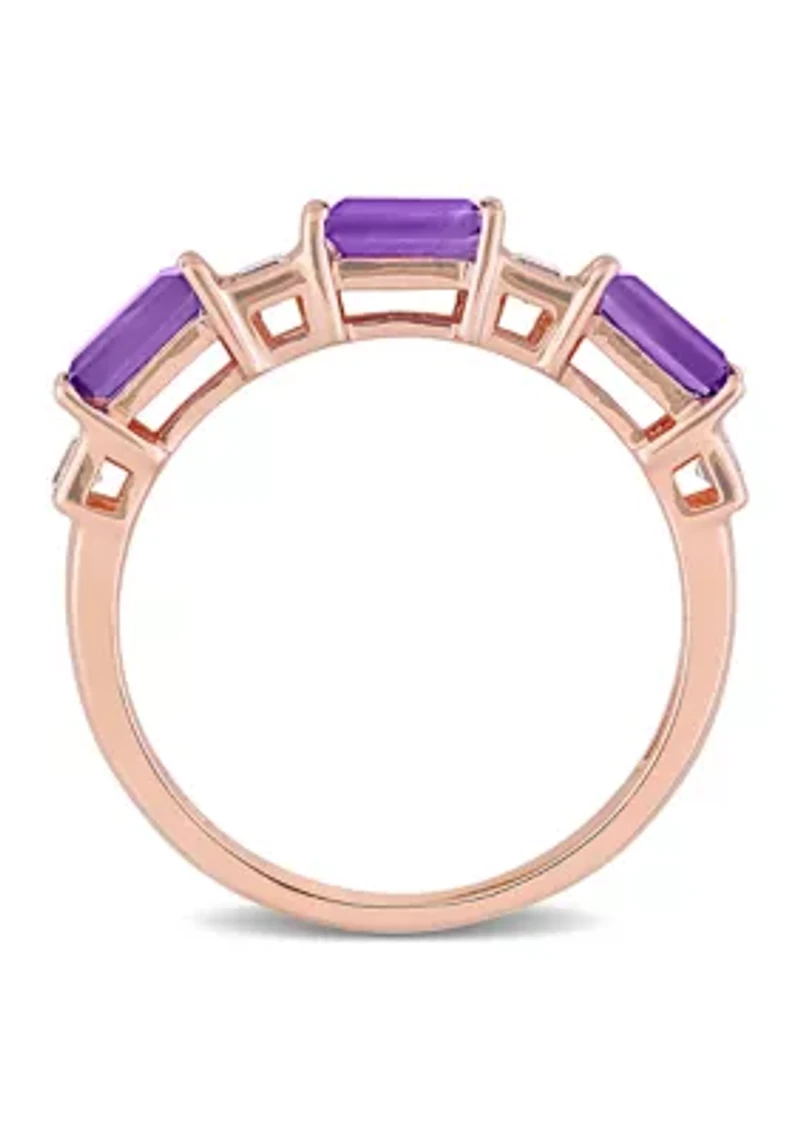 Amethyst and White Topaz Semi-Eternity Ring 10k Rose Gold
