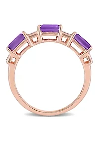 Amethyst and White Topaz Semi-Eternity Ring 10k Rose Gold