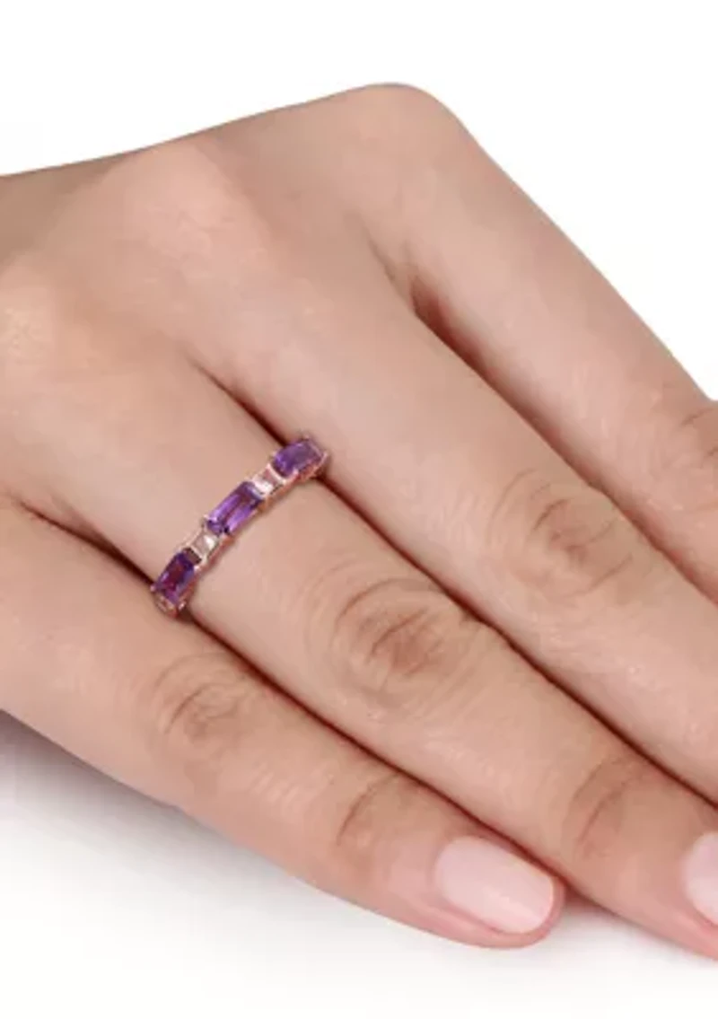 Amethyst and White Topaz Semi-Eternity Ring 10k Rose Gold