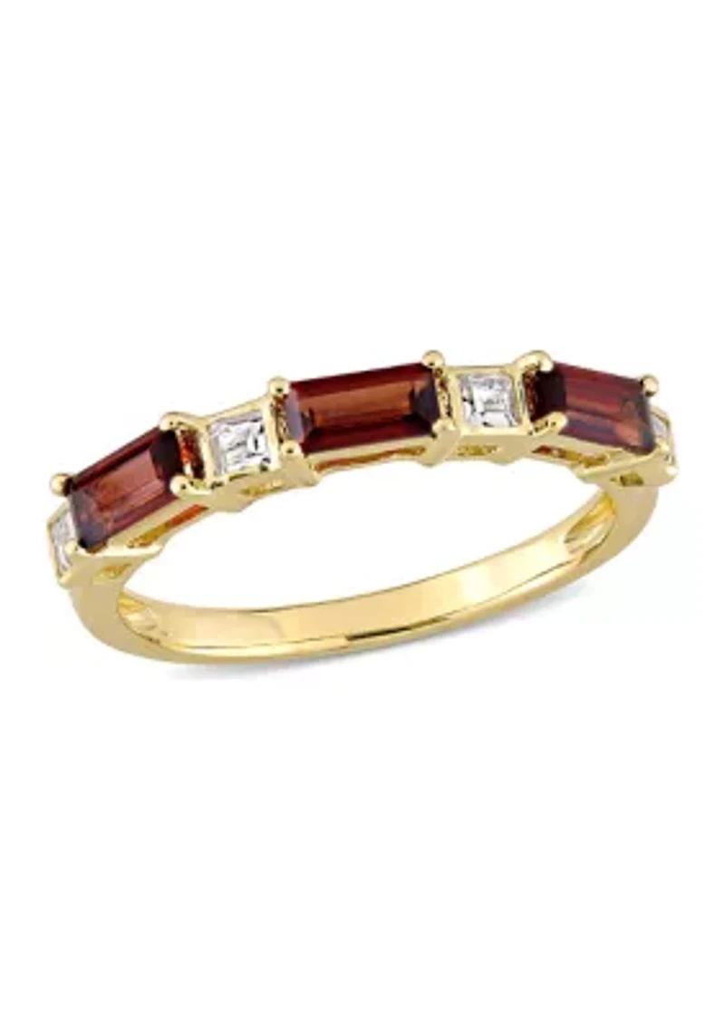 Garnet and White Topaz Semi-Eternity Ring 10k Yellow Gold