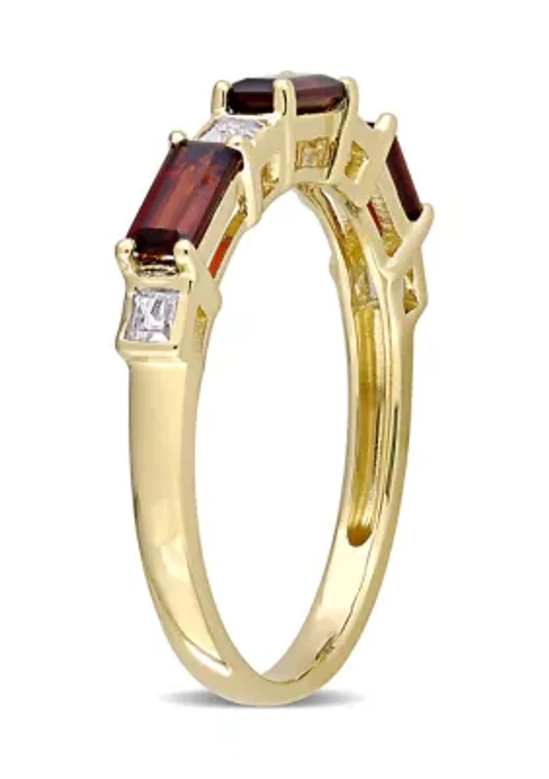 Garnet and White Topaz Semi-Eternity Ring 10k Yellow Gold