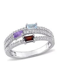 3/4 ct. t.w. Multi-Gemstone Split-Shank Multi-Row Ring Sterling Silver