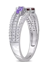 3/4 ct. t.w. Multi-Gemstone Split-Shank Multi-Row Ring Sterling Silver