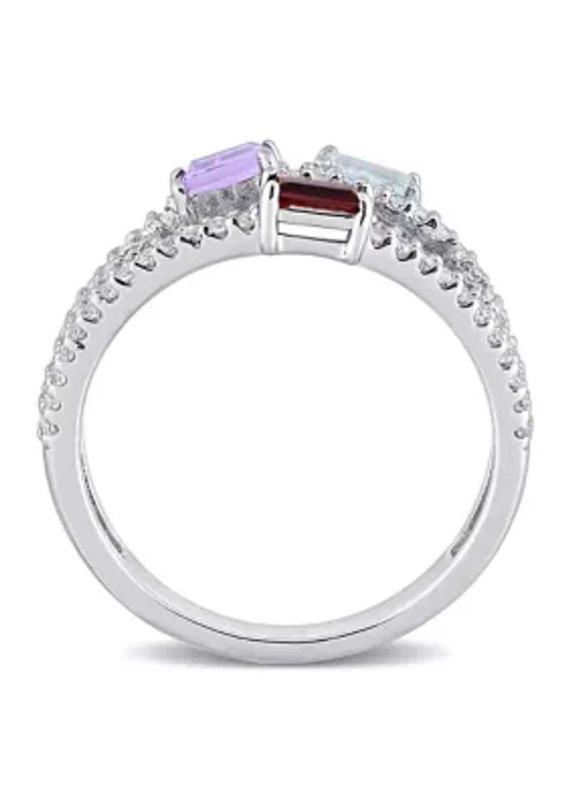 3/4 ct. t.w. Multi-Gemstone Split-Shank Multi-Row Ring Sterling Silver