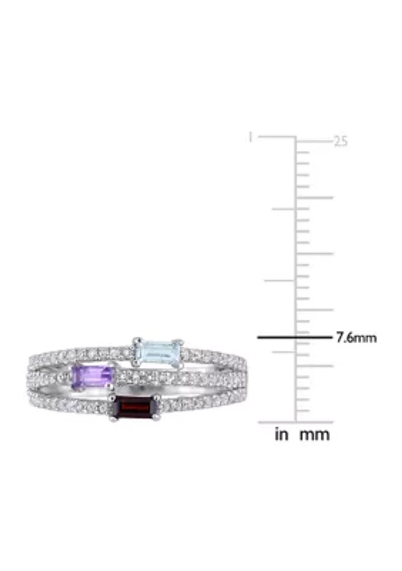 3/4 ct. t.w. Multi-Gemstone Split-Shank Multi-Row Ring Sterling Silver