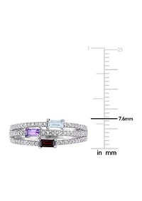 3/4 ct. t.w. Multi-Gemstone Split-Shank Multi-Row Ring Sterling Silver
