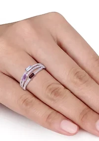 3/4 ct. t.w. Multi-Gemstone Split-Shank Multi-Row Ring Sterling Silver