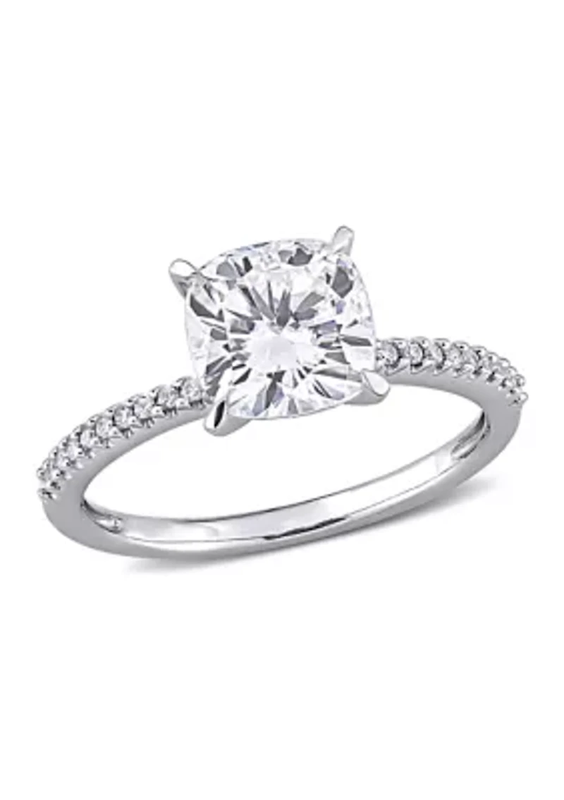 Lab Created 2 ct. t.w. Cushion-Cut Moissanite and 1/10 Diamond Engagement Ring 14k White Gold