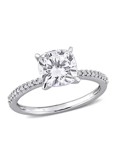Lab Created 2 ct. t.w. Cushion-Cut Moissanite and 1/10 Diamond Engagement Ring 14k White Gold