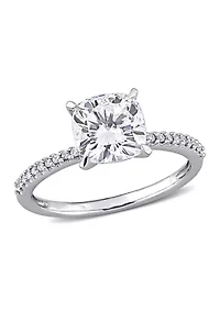 Lab Created 2 ct. t.w. Cushion-Cut Moissanite and 1/10 Diamond Engagement Ring 14k White Gold