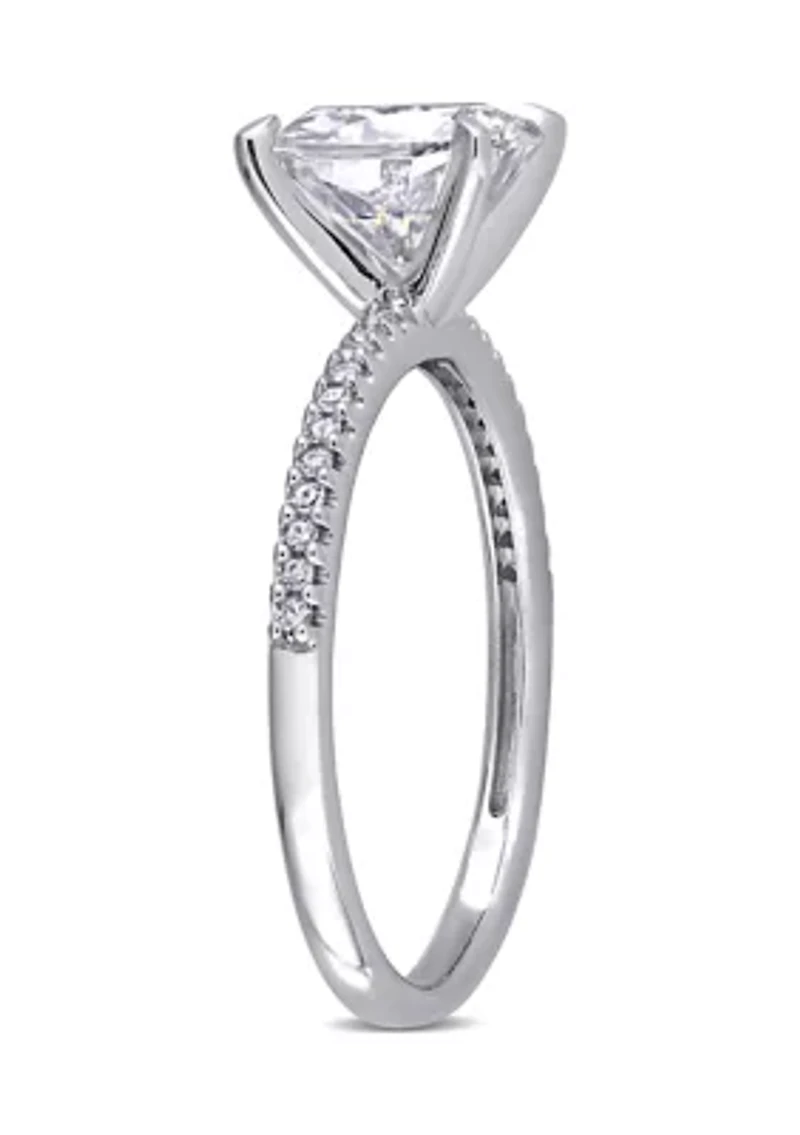 Lab Created 2 ct. t.w. Cushion-Cut Moissanite and 1/10 Diamond Engagement Ring 14k White Gold