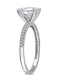 Lab Created 2 ct. t.w. Cushion-Cut Moissanite and 1/10 Diamond Engagement Ring 14k White Gold
