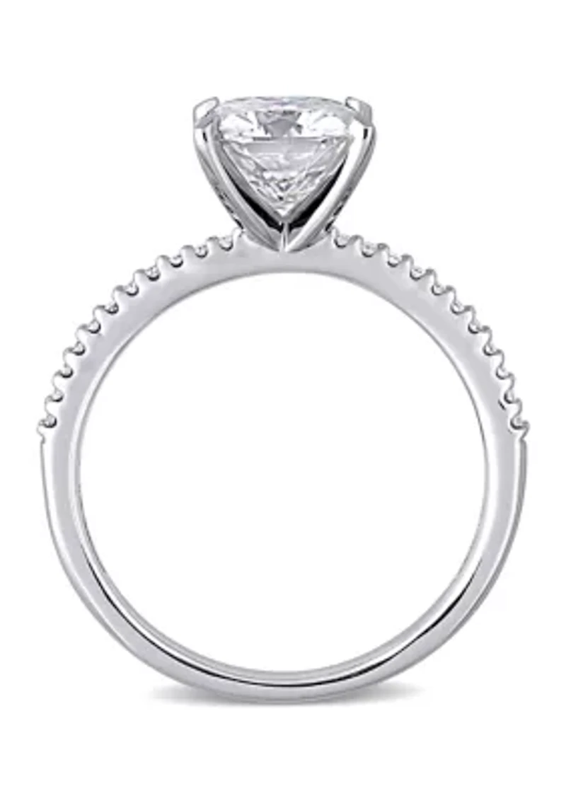 Lab Created 2 ct. t.w. Cushion-Cut Moissanite and 1/10 Diamond Engagement Ring 14k White Gold
