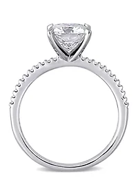 Lab Created 2 ct. t.w. Cushion-Cut Moissanite and 1/10 Diamond Engagement Ring 14k White Gold