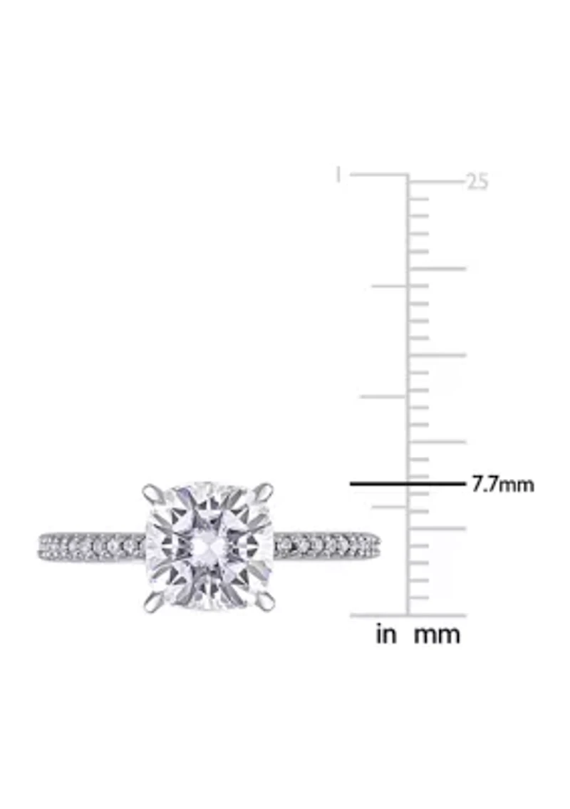 Lab Created 2 ct. t.w. Cushion-Cut Moissanite and 1/10 Diamond Engagement Ring 14k White Gold