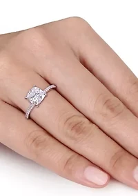 Lab Created 2 ct. t.w. Cushion-Cut Moissanite and 1/10 Diamond Engagement Ring 14k White Gold