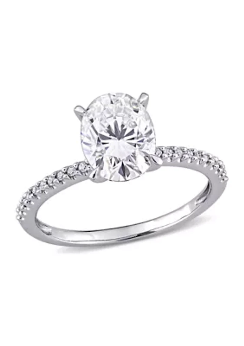 Lab Created 2 ct. t.w. Oval-Cut Moissanite and 1/10 Diamond Engagement Ring 14k White Gold
