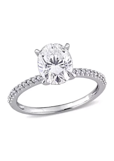 Lab Created 2 ct. t.w. Oval-Cut Moissanite and 1/10 Diamond Engagement Ring 14k White Gold