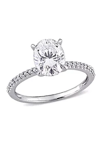 Lab Created 2 ct. t.w. Oval-Cut Moissanite and 1/10 Diamond Engagement Ring 14k White Gold
