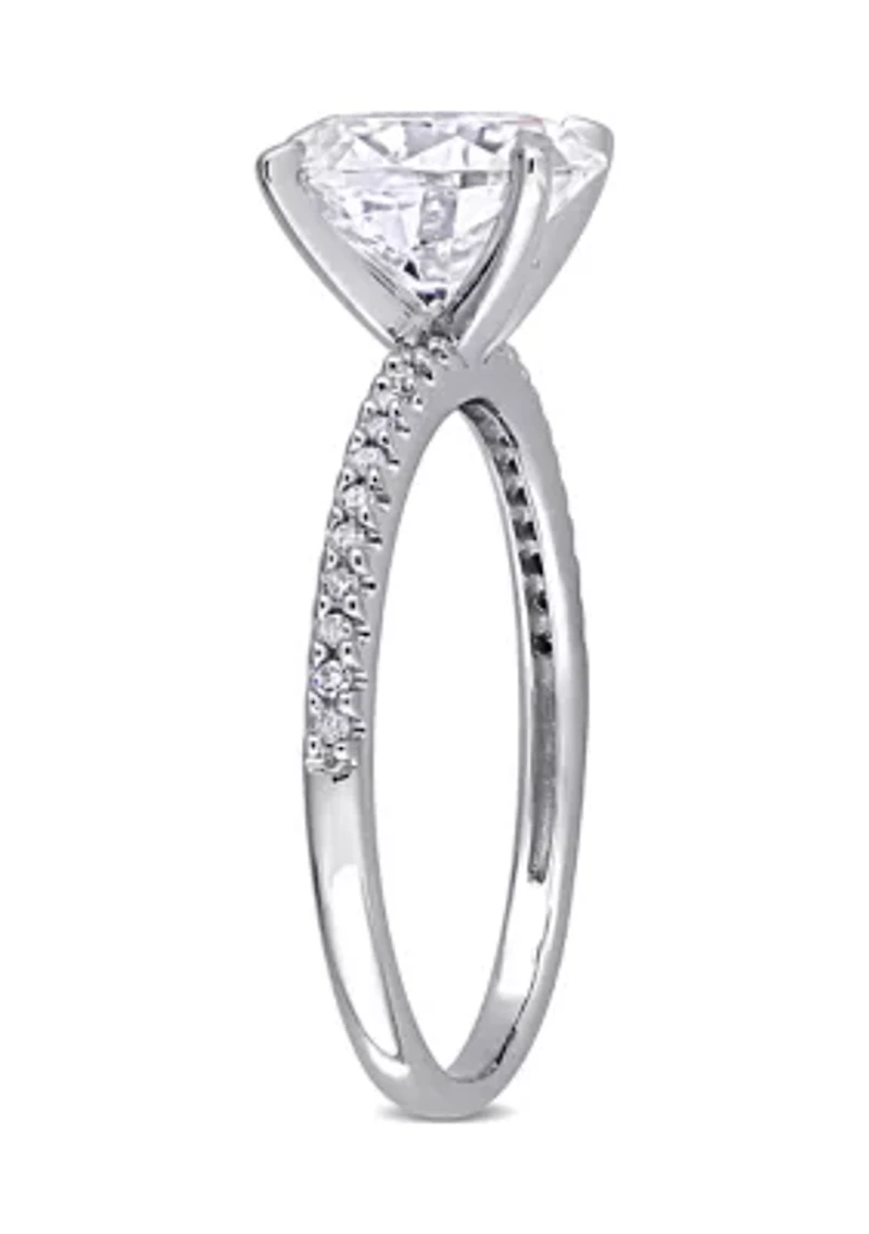 Lab Created 2 ct. t.w. Oval-Cut Moissanite and 1/10 Diamond Engagement Ring 14k White Gold
