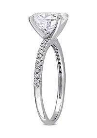 Lab Created 2 ct. t.w. Oval-Cut Moissanite and 1/10 Diamond Engagement Ring 14k White Gold
