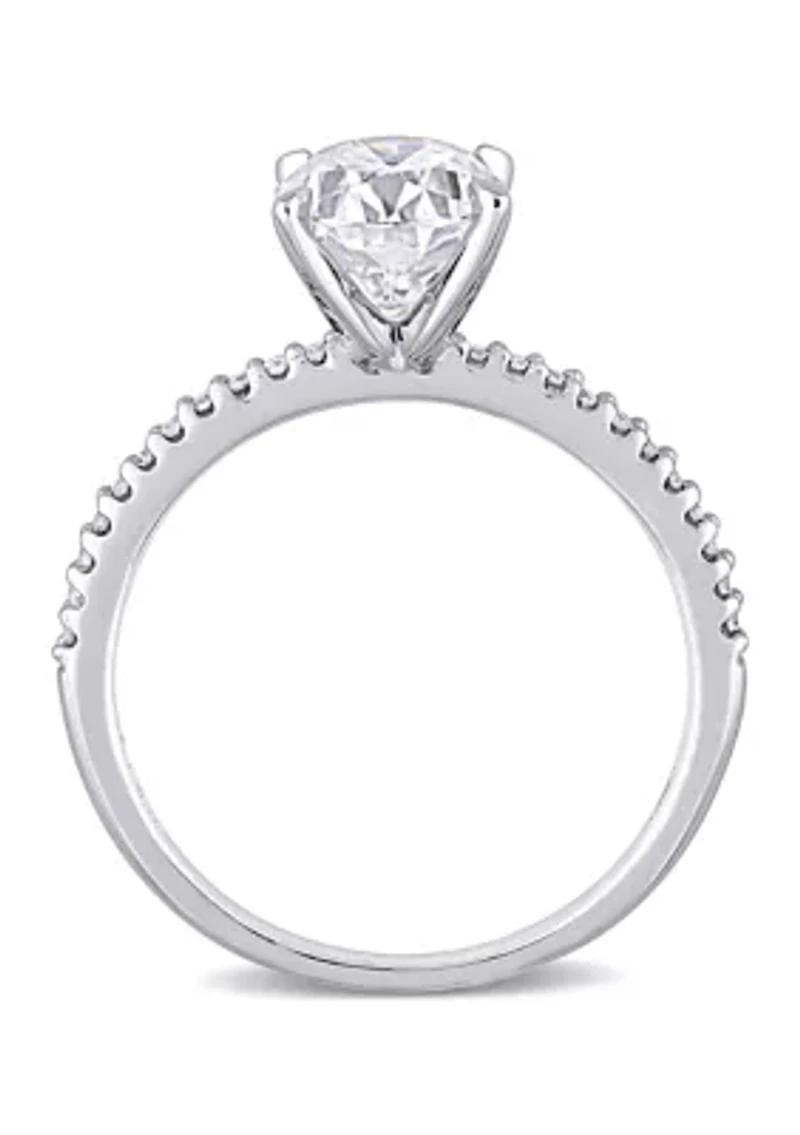 Lab Created 2 ct. t.w. Oval-Cut Moissanite and 1/10 Diamond Engagement Ring 14k White Gold
