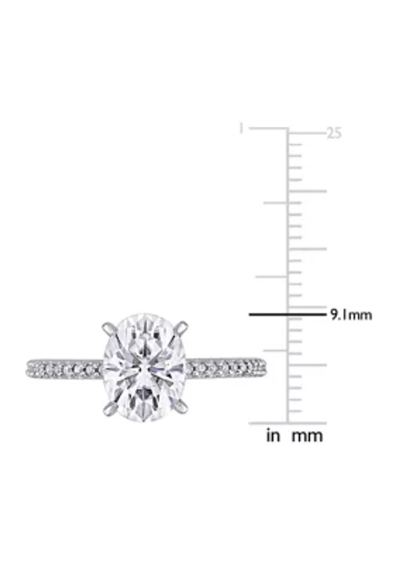 Lab Created 2 ct. t.w. Oval-Cut Moissanite and 1/10 Diamond Engagement Ring 14k White Gold