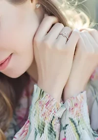 Lab Created 2 ct. t.w. Oval-Cut Moissanite and 1/10 Diamond Engagement Ring 14k White Gold