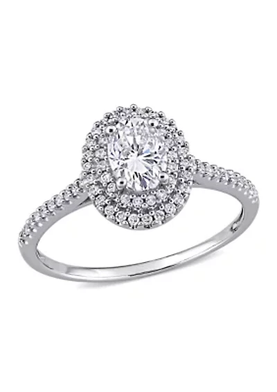Lab Created 1 ct. t.w. Oval-Cut Moissanite and 1/3 Diamond Halo Engagement Ring 14k White Gold