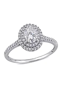 Lab Created 1 ct. t.w. Oval-Cut Moissanite and 1/ Diamond Halo Engagement Ring 14k White Gold