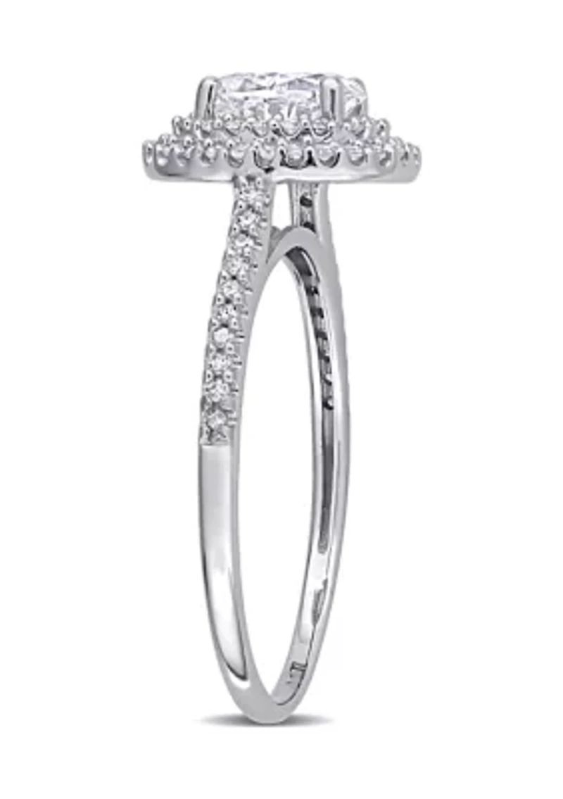 Lab Created 1 ct. t.w. Oval-Cut Moissanite and 1/ Diamond Halo Engagement Ring 14k White Gold