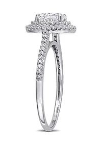 Lab Created 1 ct. t.w. Oval-Cut Moissanite and 1/ Diamond Halo Engagement Ring 14k White Gold
