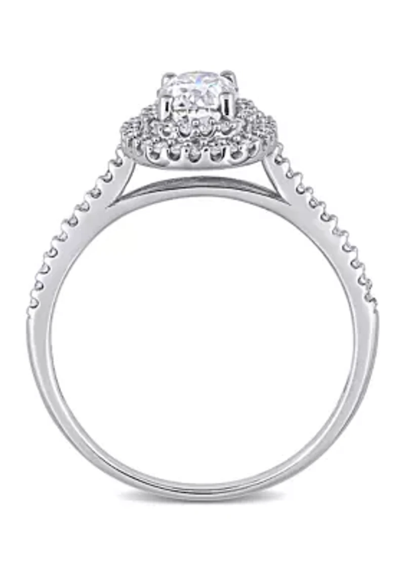 Lab Created 1 ct. t.w. Oval-Cut Moissanite and 1/ Diamond Halo Engagement Ring 14k White Gold