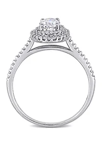 Lab Created 1 ct. t.w. Oval-Cut Moissanite and 1/ Diamond Halo Engagement Ring 14k White Gold