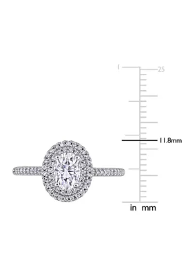 Lab Created 1 ct. t.w. Oval-Cut Moissanite and 1/ Diamond Halo Engagement Ring 14k White Gold