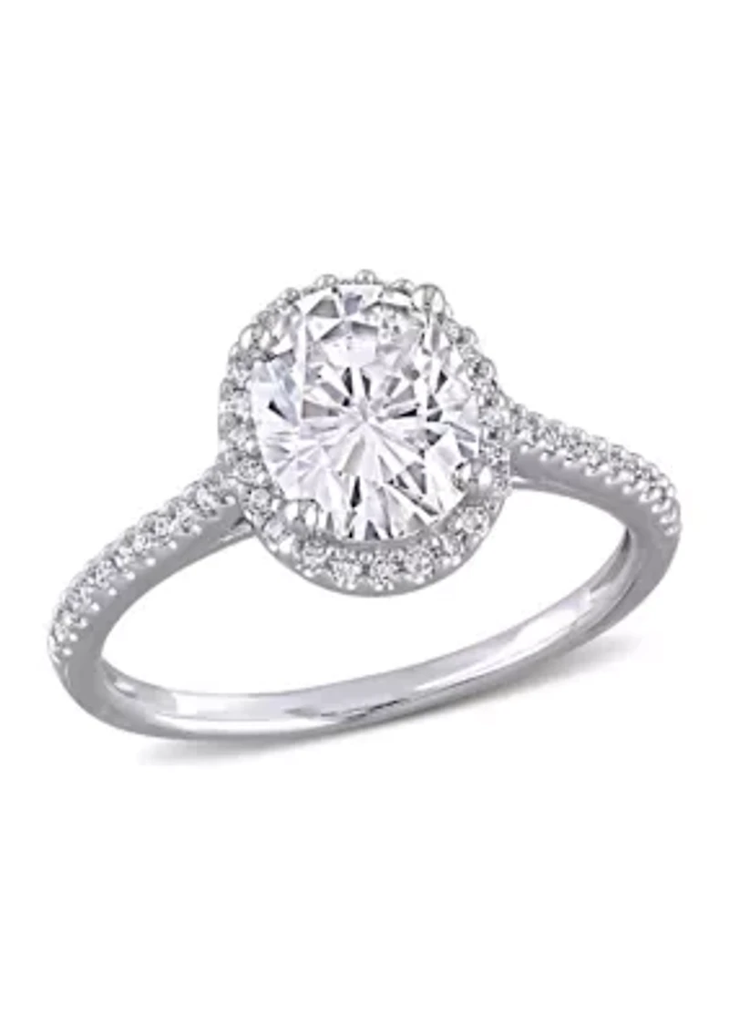 Lab Created 1 ct. t.w. Oval-Cut Moissanite and 1/ Diamond Halo Engagement Ring 14k White Gold