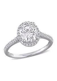 Lab Created 1 ct. t.w. Oval-Cut Moissanite and 1/ Diamond Halo Engagement Ring 14k White Gold