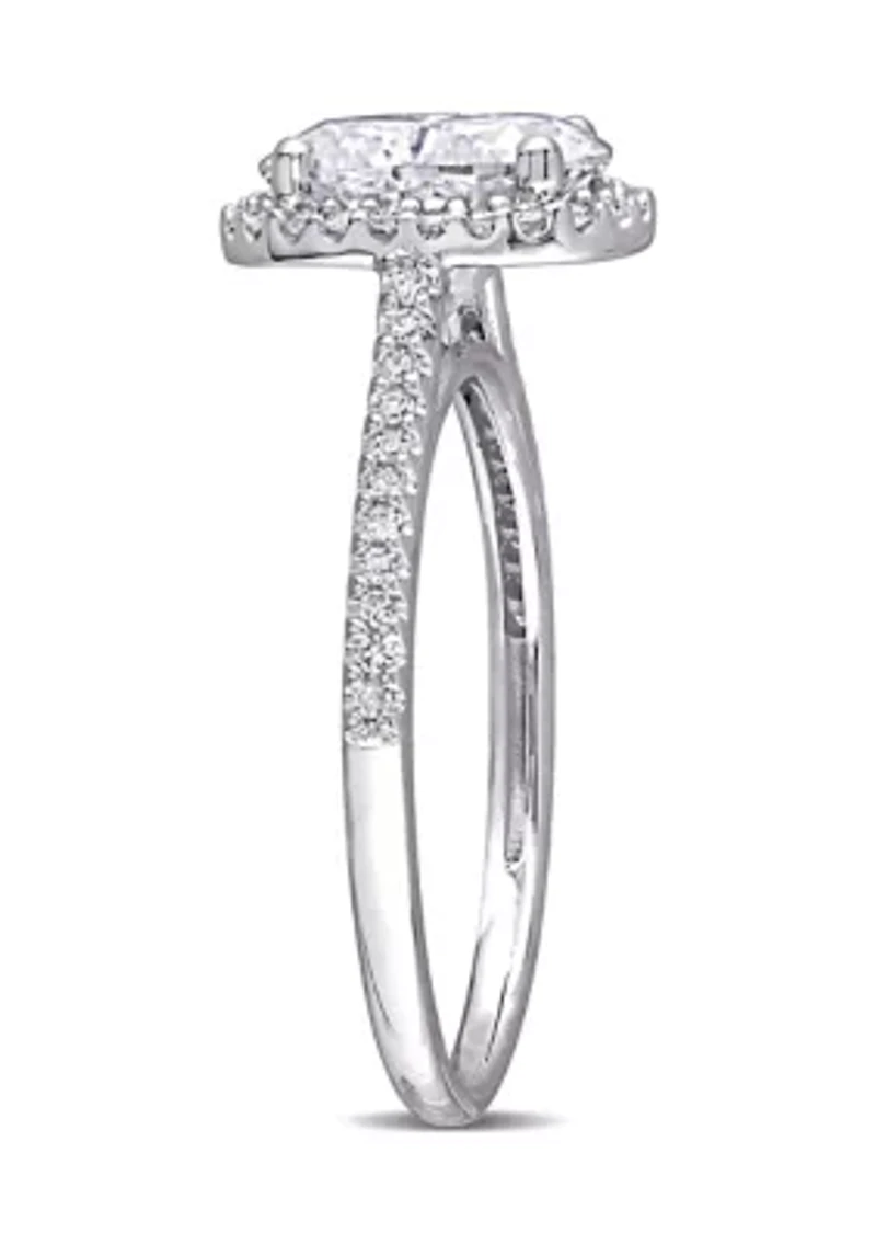 Lab Created 1 ct. t.w. Oval-Cut Moissanite and 1/ Diamond Halo Engagement Ring 14k White Gold