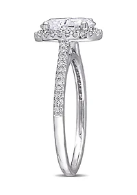 Lab Created 1 ct. t.w. Oval-Cut Moissanite and 1/ Diamond Halo Engagement Ring 14k White Gold