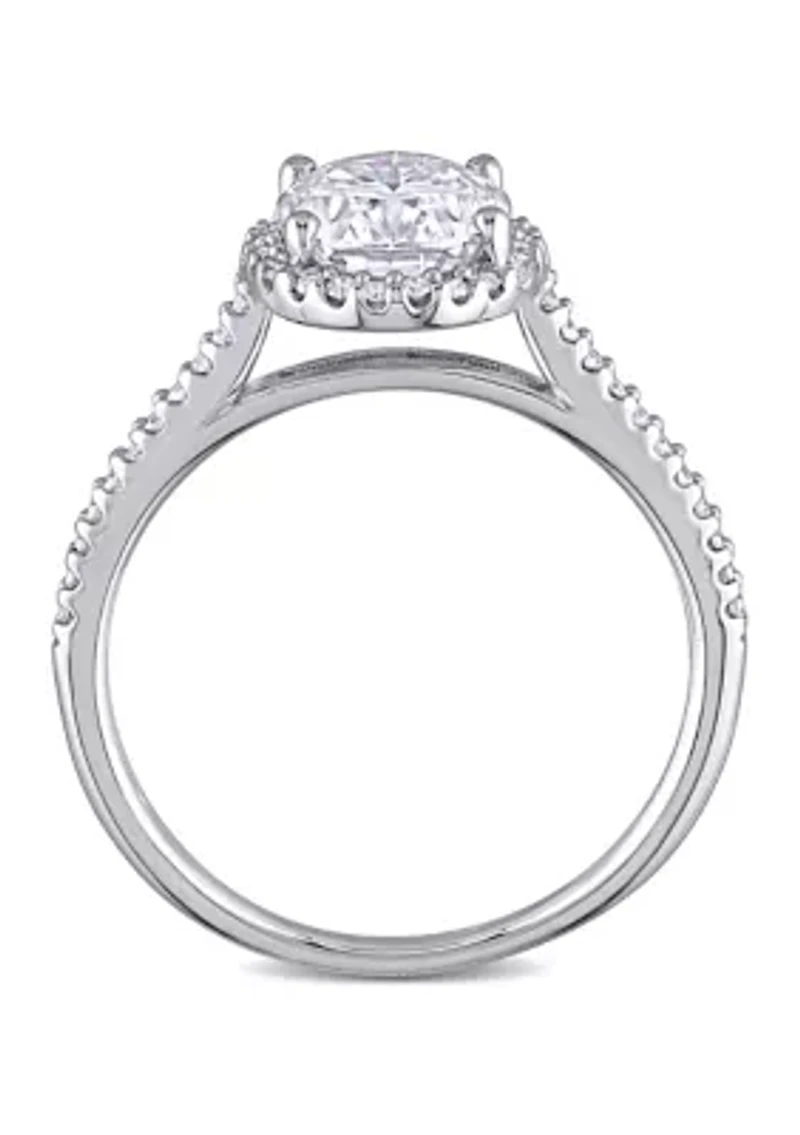 Lab Created 1 ct. t.w. Oval-Cut Moissanite and 1/ Diamond Halo Engagement Ring 14k White Gold