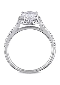 Lab Created 1 ct. t.w. Oval-Cut Moissanite and 1/ Diamond Halo Engagement Ring 14k White Gold